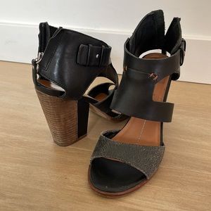 Dolce Vita sandals, stacked heels, bootie ankle strap, peep toe, sz 6